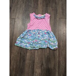 Matilda Jane Girls Pink Polka Dot Blue Bird Tiered Ruffle Dress Size 24M